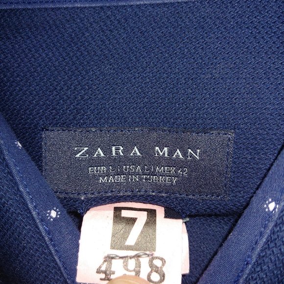 Zara Mens Size Double Collared Navy 100% Cotton (Linen feel) Slim … Size Large - Picture 3 of 5